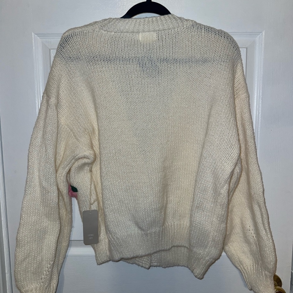 NWT Floral Cardigan Sweater - Cream and Pink - Picture 2 of 3